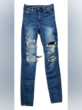 American Eagle Women’s Next Level Stretch Jeans Size 0 Long Distressed Jeggings